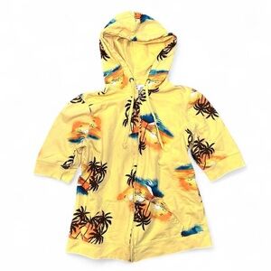 Yellow palm tree coconut girl short sleeve zip up hoodie. 100% cotton: Size L